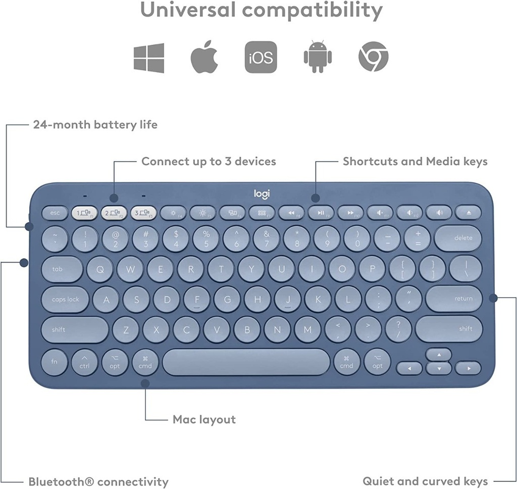 Teclado Bluetooth Logitech K380 Qwerty Azul Arandano